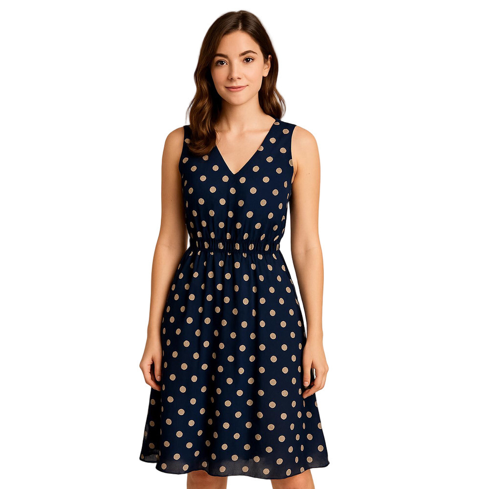 Kate & Lily Navy and Pink Polka Dot Midi Dress Sz 8